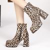 Сексуальные женские ботильоны на платформе, леопардовые короткие туфли, новинка 2025, модные осенне-зимние мотоциклетные ботинки на высоком блочном каблуке для женщин