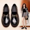 Women Spring Small Leather Shoes 2024 New Style British Style Metal Decoration Black Glossy Leather Thick Heel Thick Sole Pumps