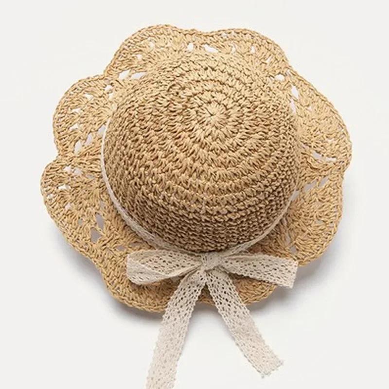Cute Fashion Summer Children's Straw Hat Girls Breathable Lace Cap Bow Beach Sun Hat Wide Brim Kids Princess Travel Sunshade Hat