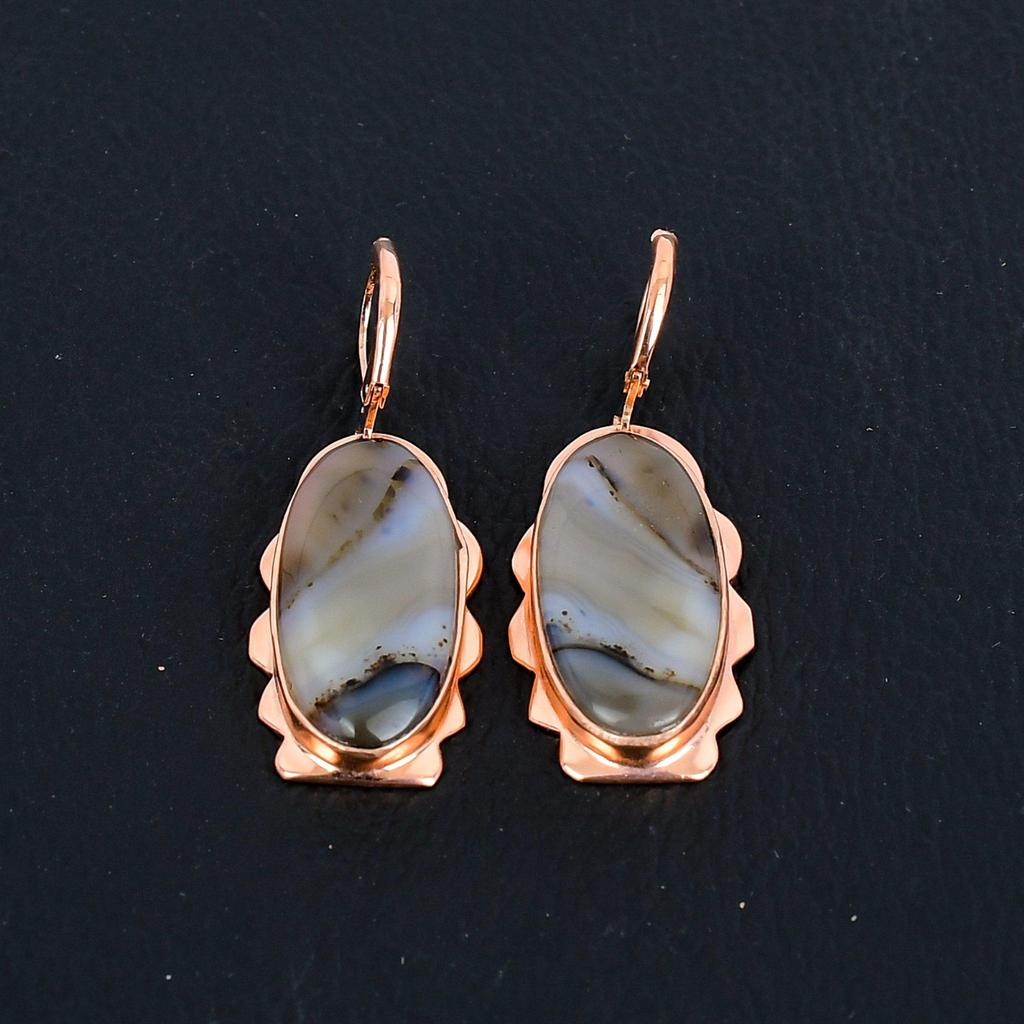 Серьги ювелирных изделий ручной работы из меди с агатом Монтана для женщин