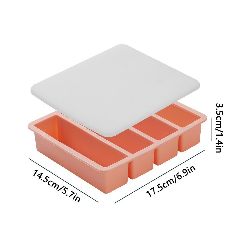 4 Grid Long Strip Ice-tray Ice Cube Tray Long Ice Stick Tray Silicone with Lid Rectangular Easy Release Ice Mold Bar Tools