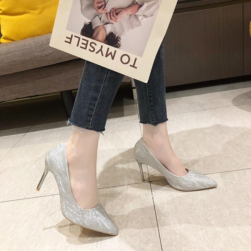 Летние новые модные роскошные женские туфли на высоком каблуке золотого и серебряного цвета с острым носком и пайетками на каблуках для вечеринки и свадьбы 34-42 Zapatos Mujer