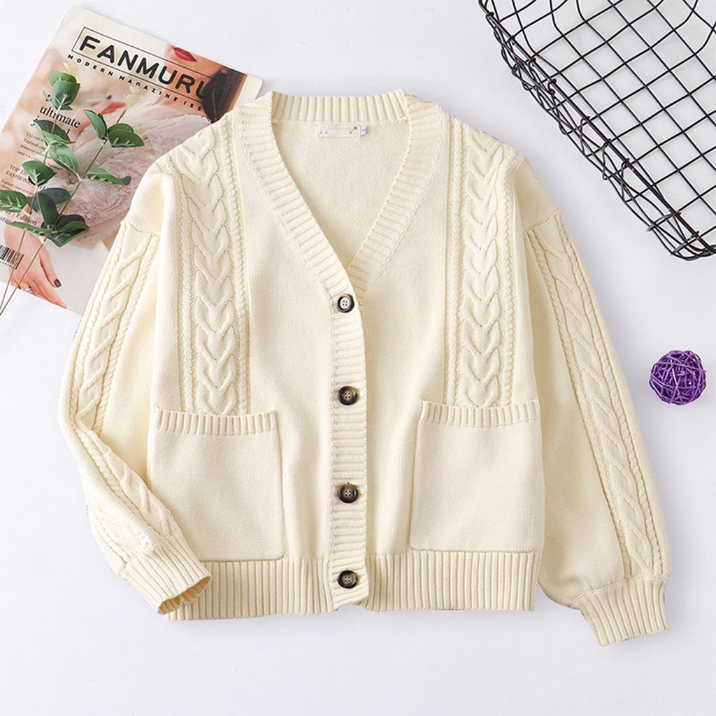 Женский однотонный кардиган на пуговицах с длинным рукавом, вязаный жакет, вязаный свитер
