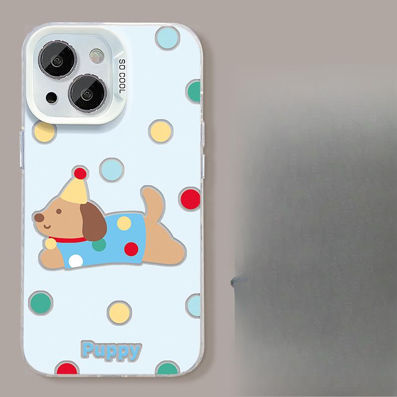 Подходит для чехла для мобильного телефона Xiaomi 14pro Opporeno12 Милый щенок в горошек Подставка Vivos19 Цвет Серебристый Матовый