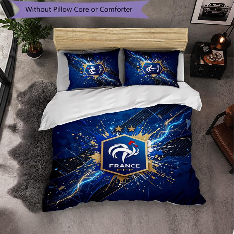 France Football Pattern 3 Pieces Bedding Set Soft Microfiber Duvet Cover with Pillow Cases for Bedroom