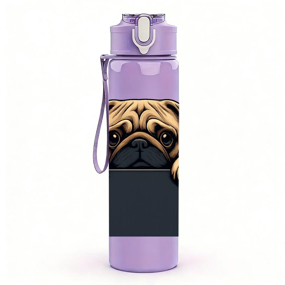 1PC Pug Dog Peeking Frame Print 750ml Color Plastic Sports Water Bottle Leakproof Flip Straw Lid For Sports Office Home Use
