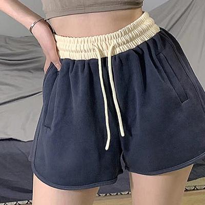 Женские спортивные шорты с контрастной цветной вставкой, новые летние, с высокой посадкой, свободные и тонкие, маленькие, повседневные, универсальные, на кулиске, горячие шорты