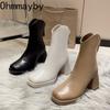 Модные женские ботильоны на платформе и каблуке Модные элегантные туфли с молнией сзади Квадратные женские короткие ботильоны Morder