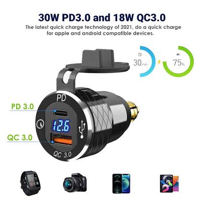 Быстрое зарядное устройство PD 3.0 Type C USB Din-USB и розетка QC 3.0 мощностью 18 Вт с вольтметром для мотоцикла Ducati BMW 12 В-24 В