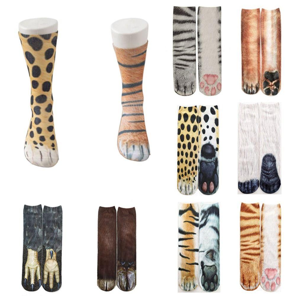 Simulation 3D Print Animal Paw Socks Polyester Funny Animal Paws Socks Gift Middle Tube Sock