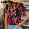 Женский летний модный топ с цветочным принтом и V-образным вырезом, короткими рукавами