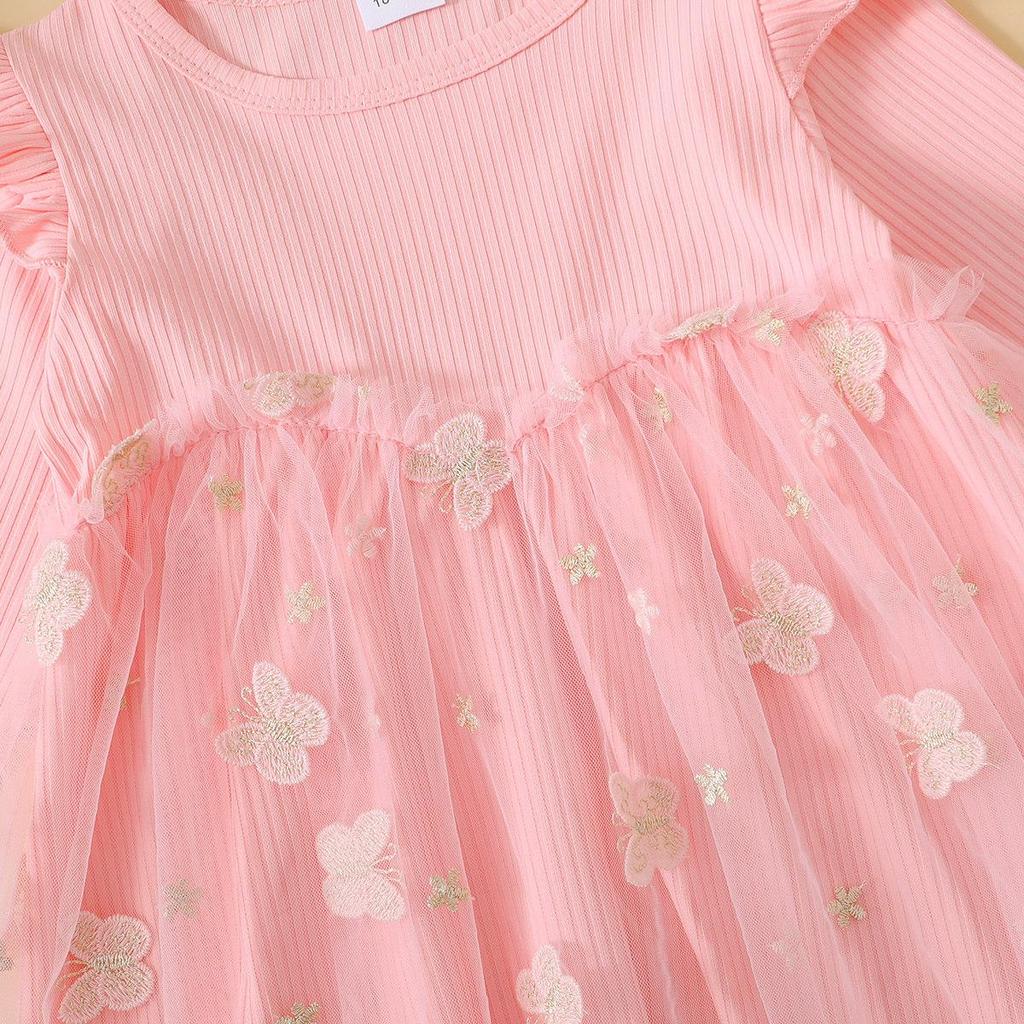 Hibobi Однотонная сетчатая юбка-пачка с длинными рукавами и принтом бабочек для малышей