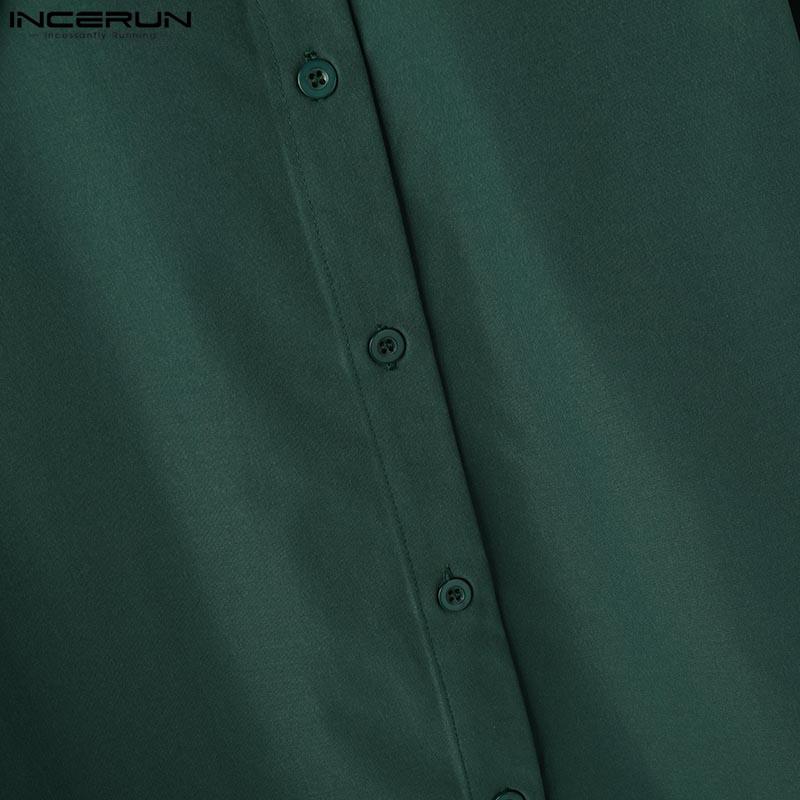 INCERUN Plus Size Men Irregular Neck Long Sleeve Oblique Buttons Splits Casual Shirts