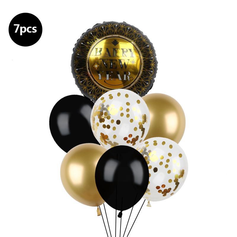 Набор из 7 штук Черное Золото Блестки С Новым Годом С Новым Годом Тема Латекс Алюминиевая Фольга Взлетающая Комбинация Воздушных Шаров