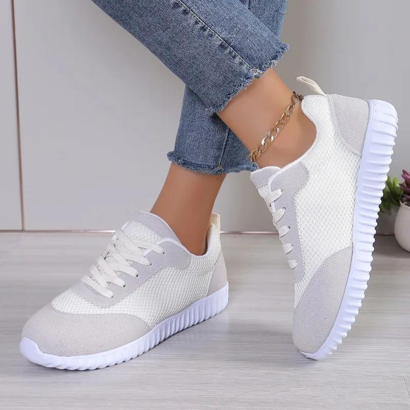 Мода 2024 горячая распродажа обувь женская на шнуровке женская вулканизированная обувь весна осень мягкая подошва дышащая сетка повседневная плоская обувь для ходьбы