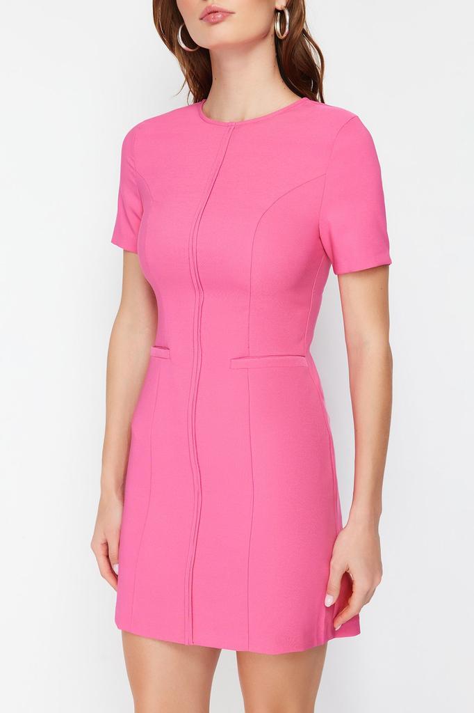 Женское модное новое платье розового цвета с круглым вырезом, мини-тканое платье