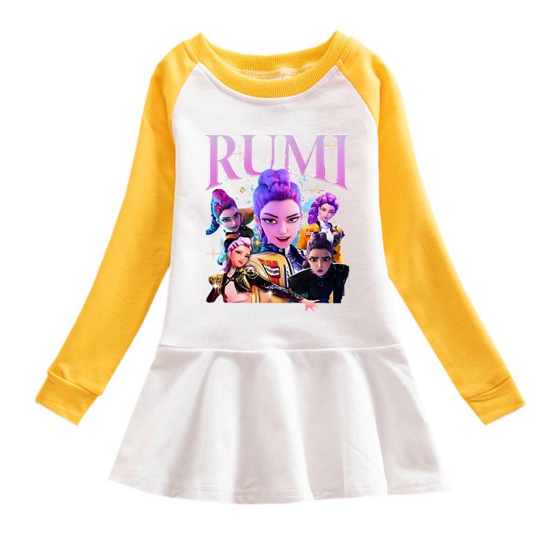 Girls Kpop Rumi Zoey Mira Hunters Print Pleat Fashion Mesh Dress
