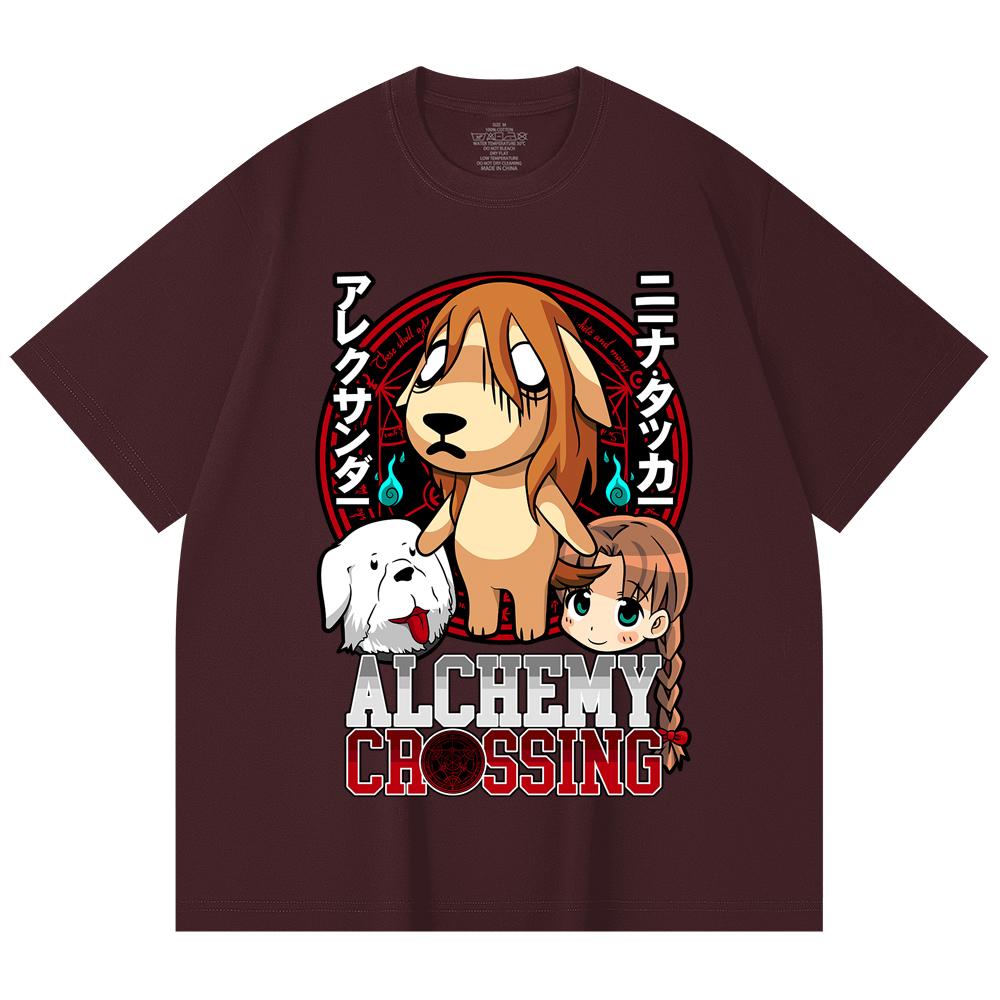 230 г/м² 100% хлопок Fullmetal Alchemist V5 Алхимический Перекресток Принт Унисекс Тяжелая Хлопковая Футболка