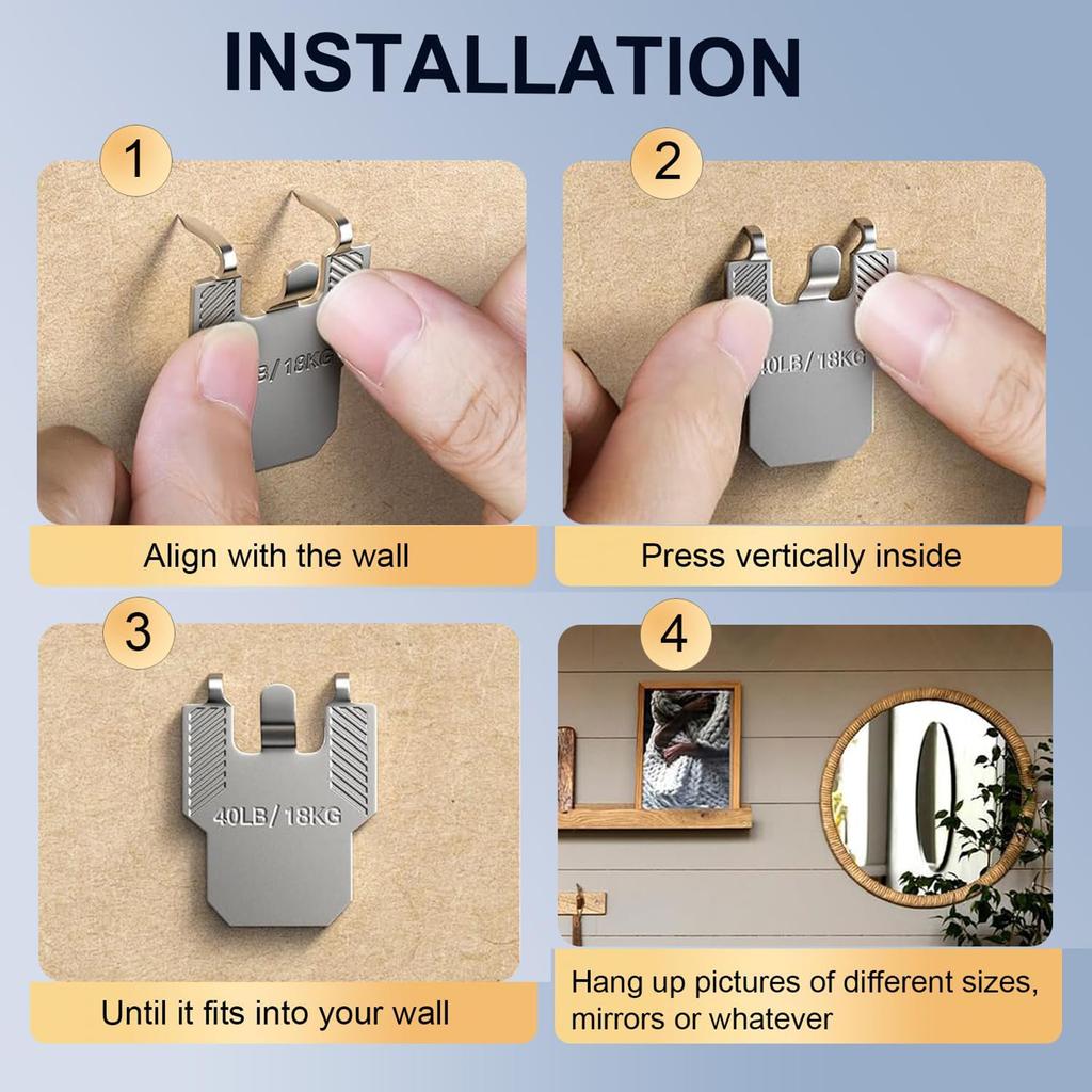 Pack Of 20 Heavy Duty Stainless Steel Picture Hangers For Drywall Reusable Wall Hook Claws for Photo Poster Painting