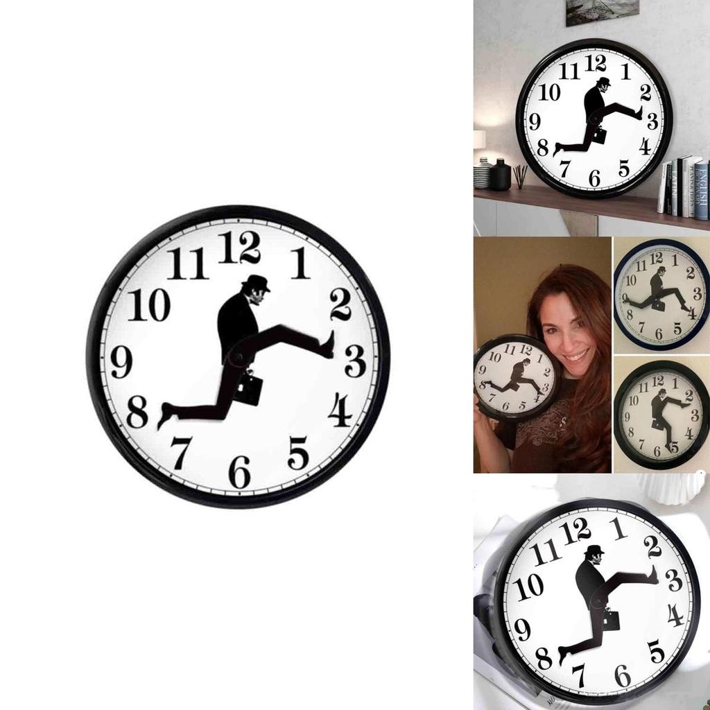 Black And White Silly Walk Hold Briefcase Pattern Wall Clock For Modern Interior And Promotional Gifts