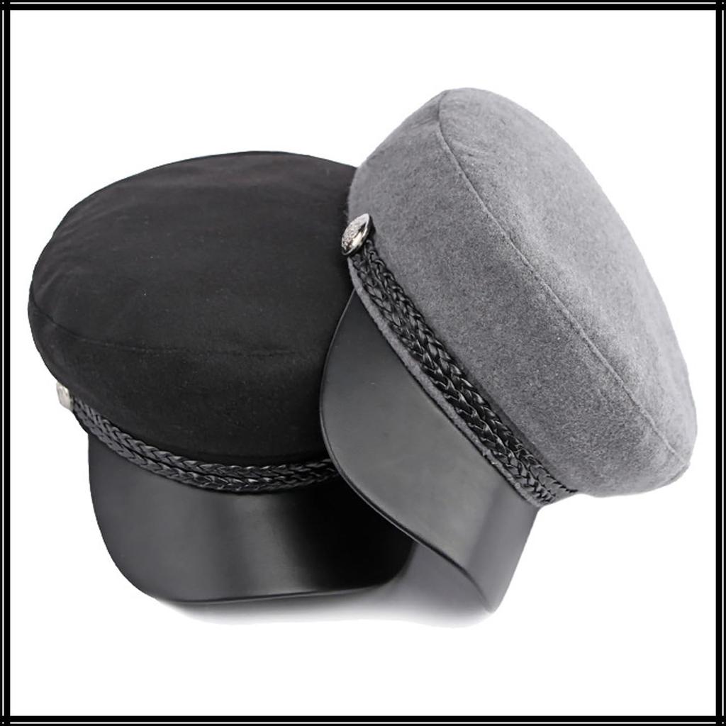 Морская кепка Шерстяная кепка газетчика Козырек из ПУ кожи Выходная Женская Мужская CZ154 [Белый Клык] (Светло-серый)