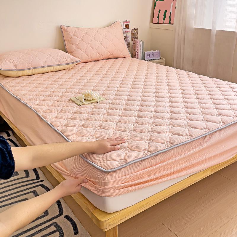 Облачно-хлопковая, приятная для кожи, утолщенная, облегающая простыня: Однотонный, 100% хлопок, Нескользящий, Можно стирать в машине.