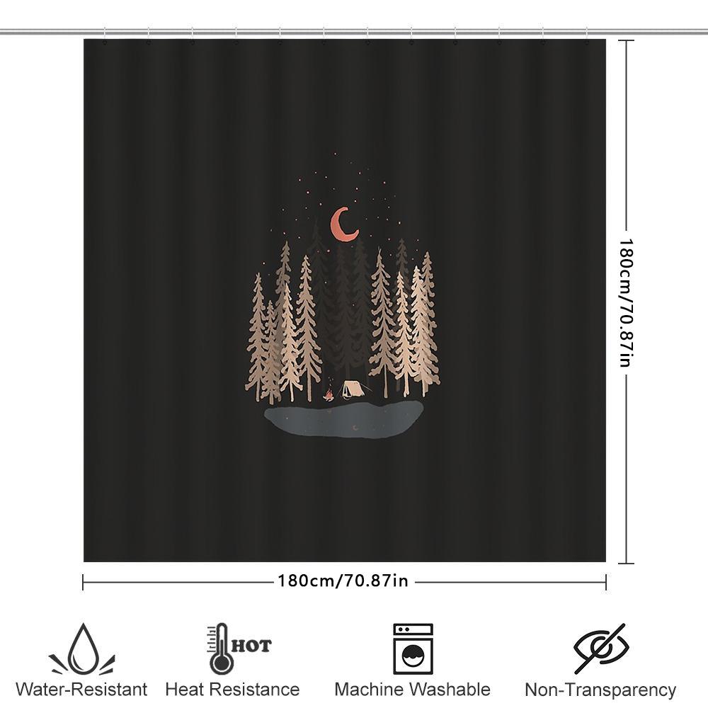 Camping Forest Night Landscape Shower Curtain Woodland Nature Trees Tent Backdrop Bathroom Decor Rustic Home Decor Outdoor Adven