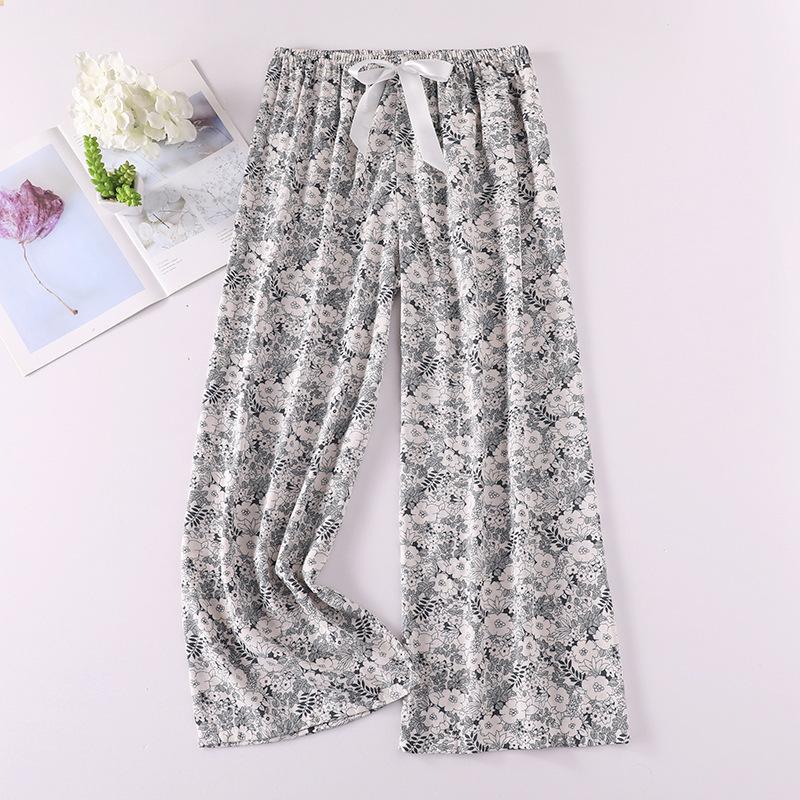 Весенние и летние тонкие домашние брюки, женские милые повседневные брюки с цветочным принтом, которые можно носить на улице, свободные домашние цельные пижамные брюки