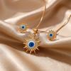 Classic Stainless Steel Jewelry Set for Women Micro Zircon Turkish Lucky Evil Eyes Sun Necklace Earring Party Beach Gifts