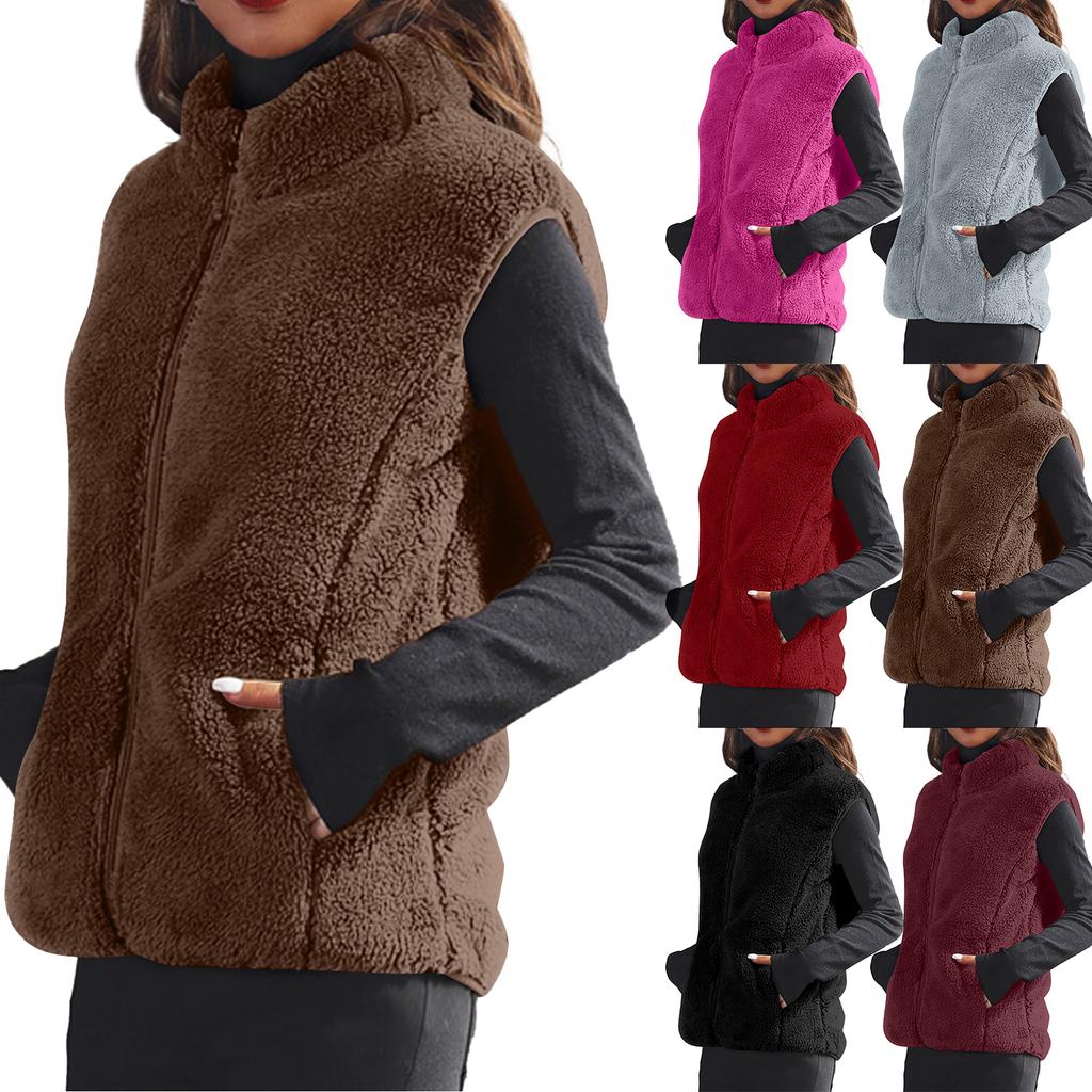 Женская модная флисовая куртка-жилет однотонного цвета