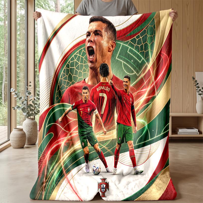 Cristiano Ronaldo Printed Flannel Blanket Skin Friendly Warm Decorative Throw for Indoor Couch Bed Daily Use