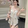 Japanese girl Ice Ribbon chest pad pajamas women's summer pure desire wind suspender shorts loungewear sweet girl feeling