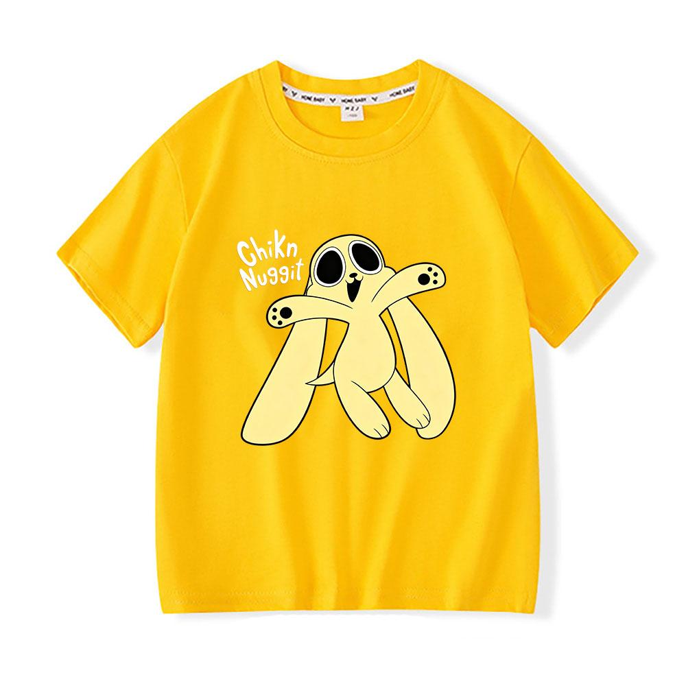 Chikn Nuggit Cartoon Print Children's T-shirt 100%Cotton Tees 2-12Y Boys Girls Cute Short Sleeve Casual Kids Tops Summer Toddler