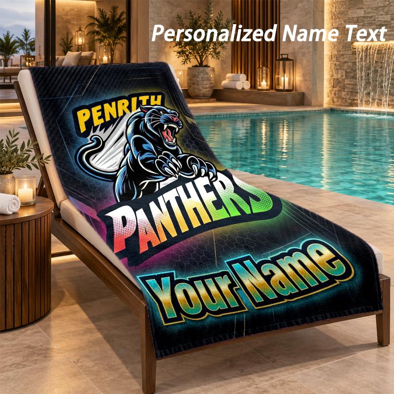 Custom Text Penrith Panthers Print Beach Towel Large Towel For Home Bathroom Beach