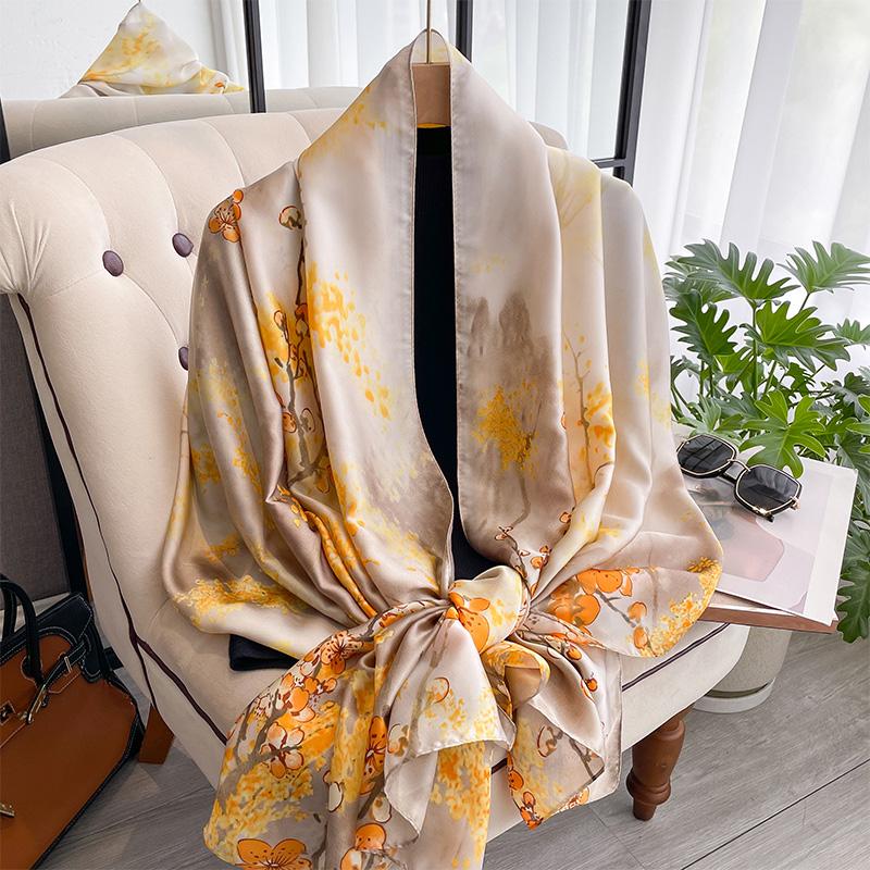 Autumn Scarf Women's Luxury Design Scarf Silk Smooth Scarf Soft Muslim Headband Shawl Beach 90x180cm