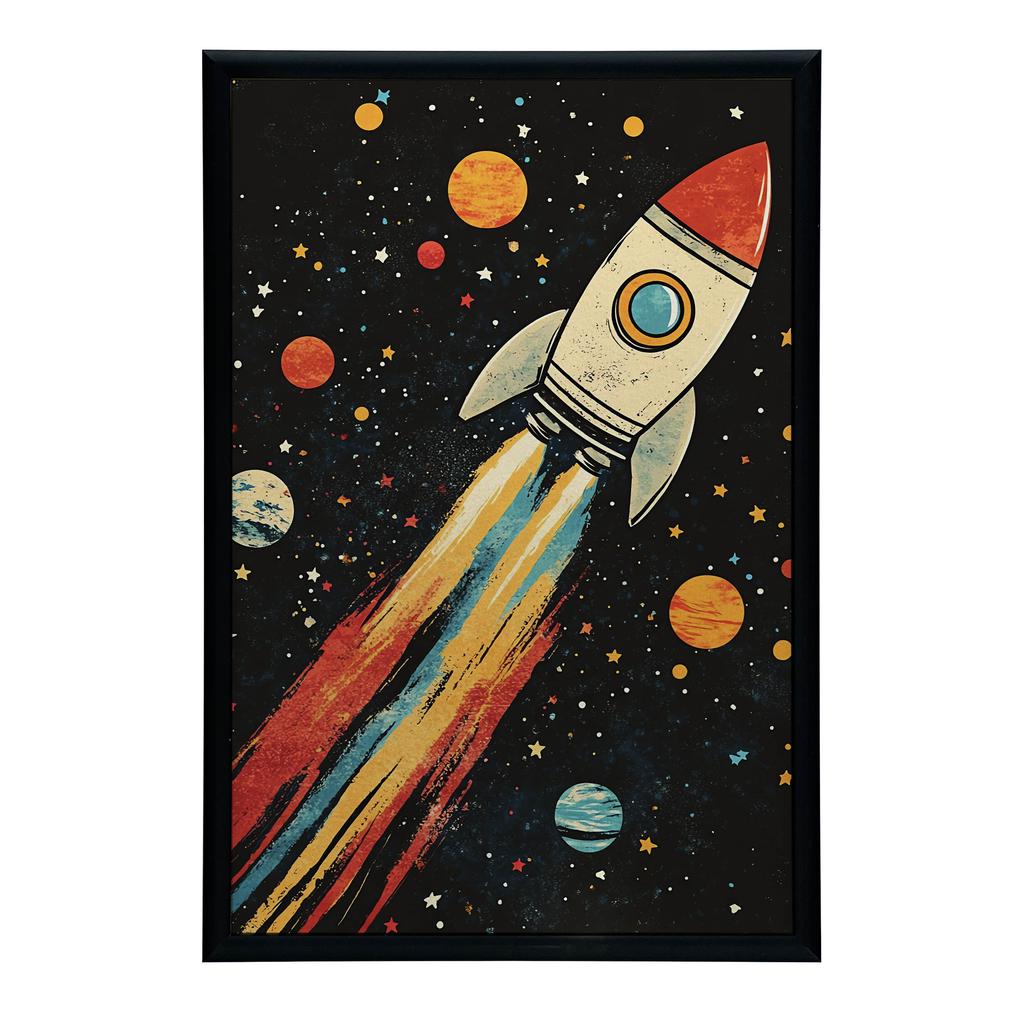 Rocket In Space Poster Rocket In Space Poster, 50X70 Cm, Black Aluminum Frame, 230 Gsm Matte Paper