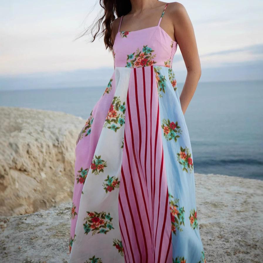 Women's Summer Casual Boho Long Sundress Spaghetti Strap Square Neck Sleeveless Flowy Maxi Dresses A Line Beach Dress for Women