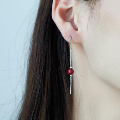 Серьги-кисточки с киноварью, тонкие, старинные, ханьфу, атмосферные, ретро, длинные, красные, жемчужные, красные, песочные, бусины, серьги для женщин
