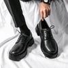 Новые кожаные туфли повседневные британский стиль круглый носок молодежный дизайн толстая подошва увеличивающие рост маленькие кожаные туфли