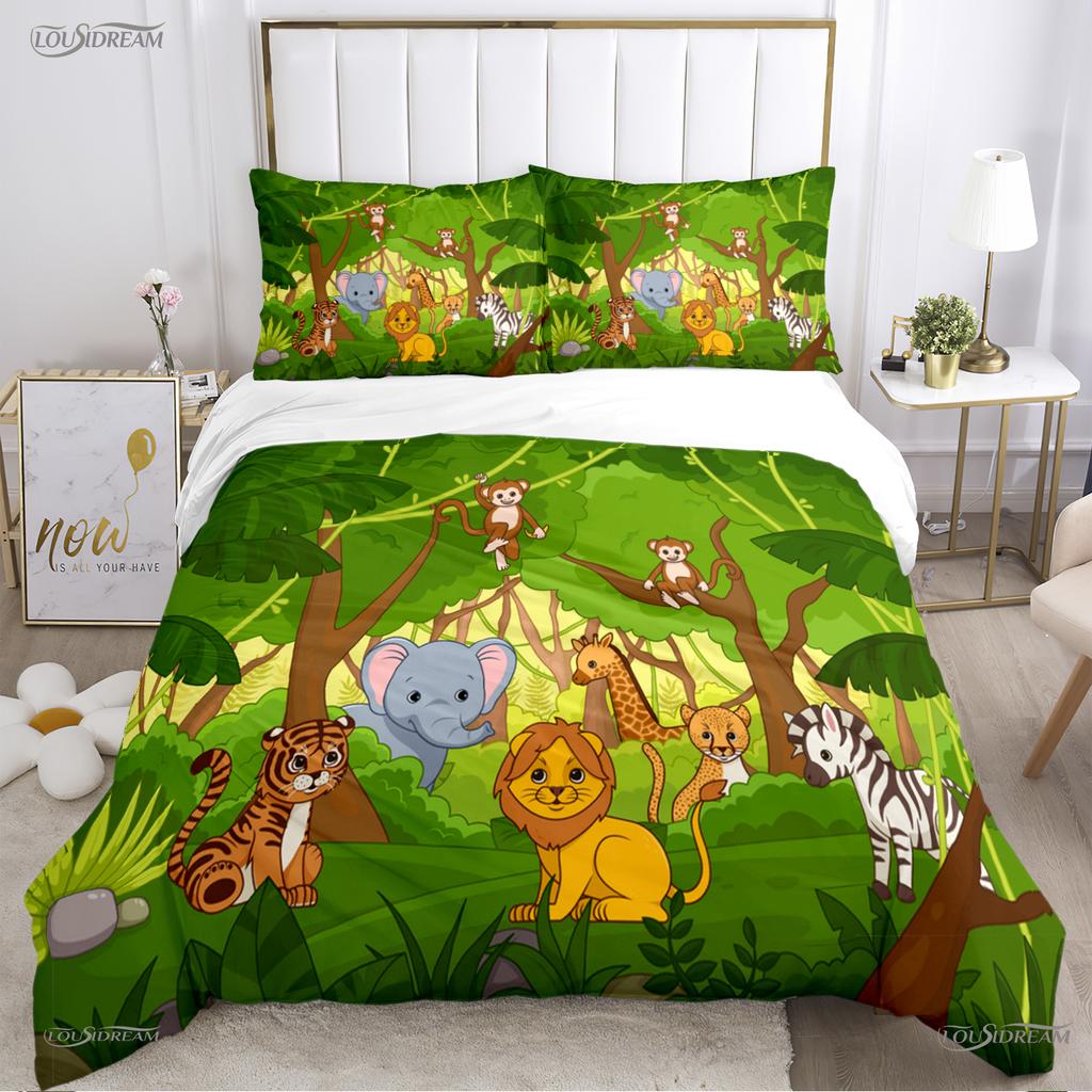 Jungle Animal Cute Casal All Season Duvet Cover Comforter Bedding Sets Soft Quilt Cover and Pillowcases Single/Double/Queen/King