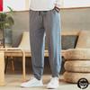 Men's Chinese Retro Tang Suit Ice Silk Wide-Leg Casual Trousers