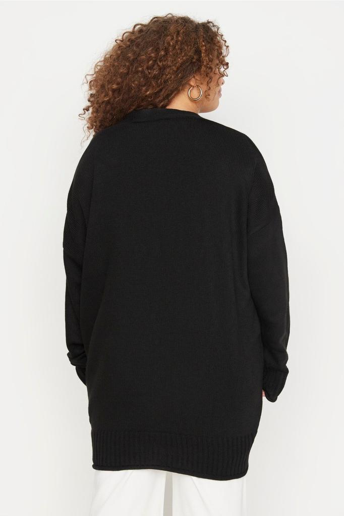 Женский элегантный кардиган больших размеров, черный вязаный кардиган на пуговицах