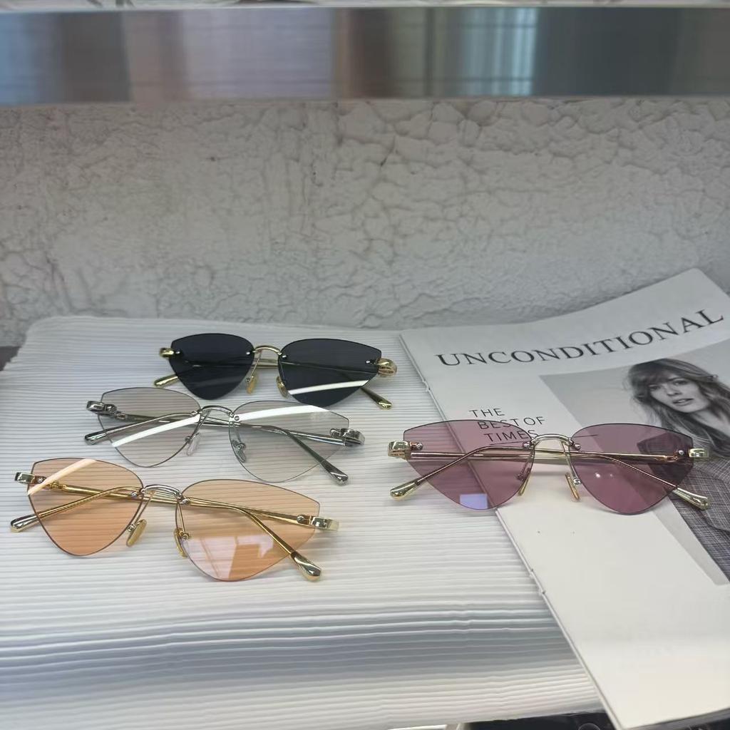Cat Eye Shape Woman Sunglasses Rimless Uv400 Protection Sun Glasses Man Driving Travelling Women'S Sun Glass
