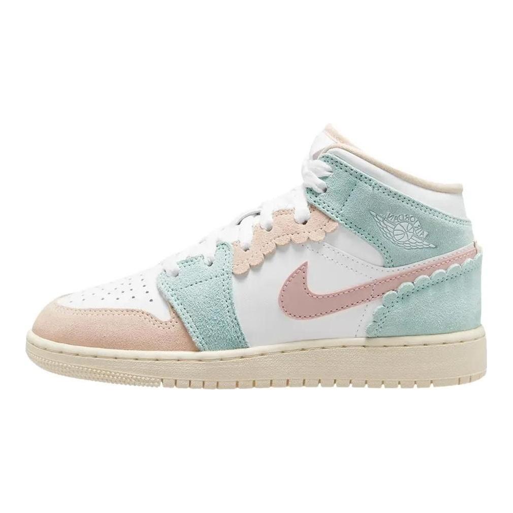 Детские кроссовки Air Jordan 1 Mid SE GS Scalloped Edge Green White Pink-Oxford DZ5361-100