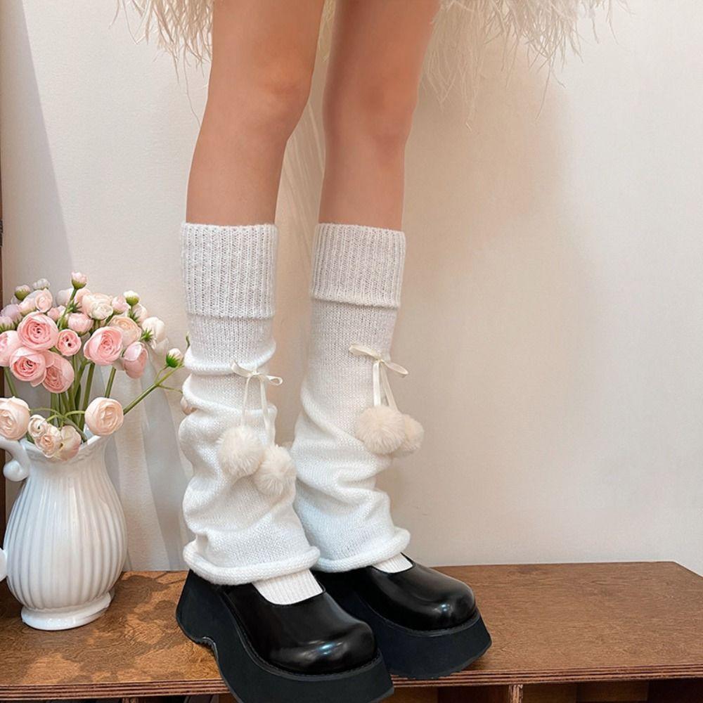 Плюшевые шарики гетры женские с бантиком Лолита гетры модные вязаные гетры для девочек