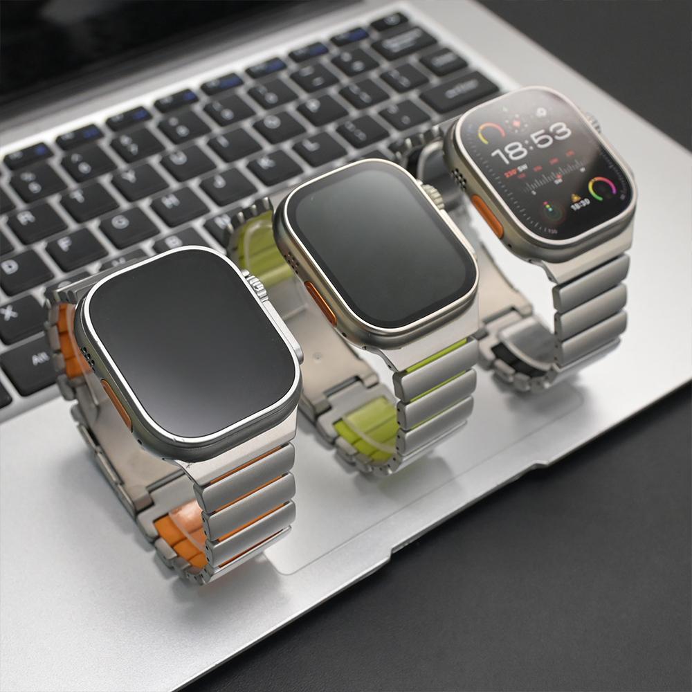 Титановый Резиновый Ремешок для Apple Watch Ultra 3 2 49мм 46мм 45мм 44мм Мужской Ремешок без Зазоров для Iwatch 11 10 9 8 7 6 5 4 Se3 Браслет