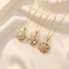 Cute Plant Female White Zircon Stone Pearl Flower Skeleton Pendant Necklace Gold Color Wedding Jewelry For Women