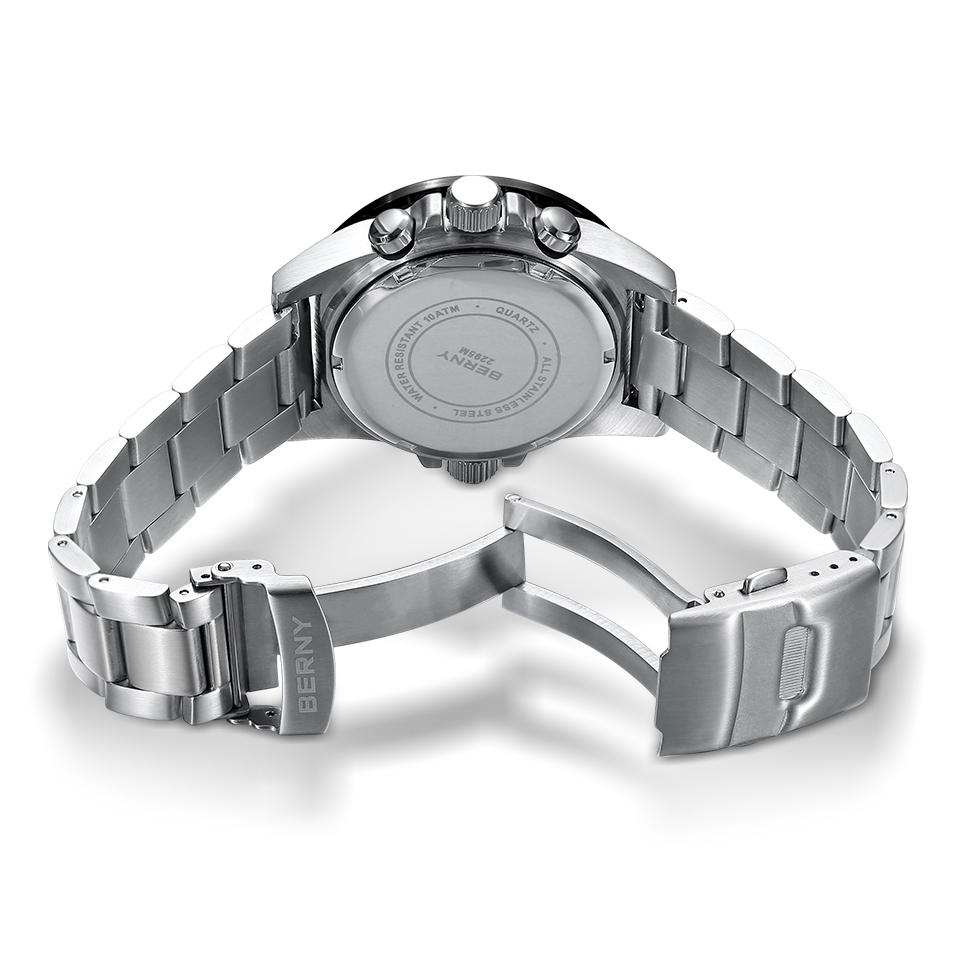 BERNY Quartz Watches for Men MIYOTA OS20 Multi-function Chronograph Sapphire Luminous Men Sport Watch Diving 10ATM Men Watches
