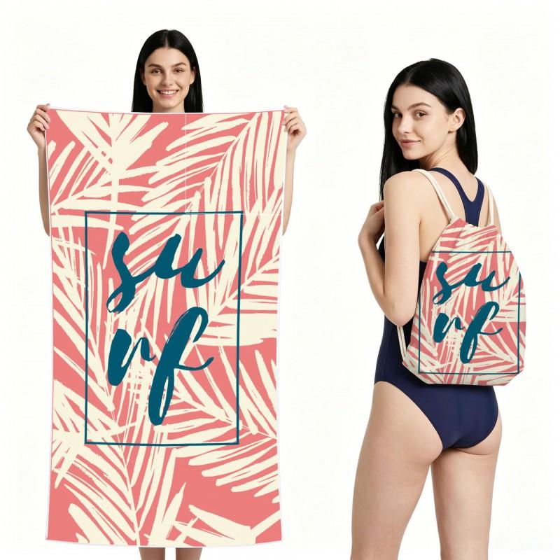 Dual-Sided Microfiber Beach Towel With Cocktail Print Quick-Dry Foldable Pool Spa Travel Outdoor Use Lightweight Absorbent Bath