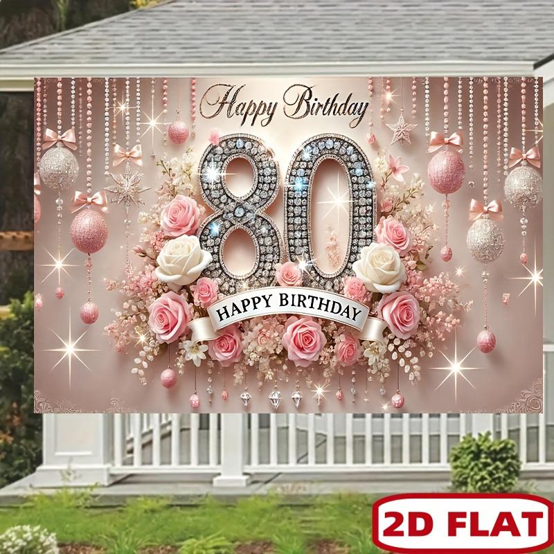 2D плоский 2D плоский баннер 1 штука великолепного баннера для 80-летия - с розово-белым цветочным дизайном